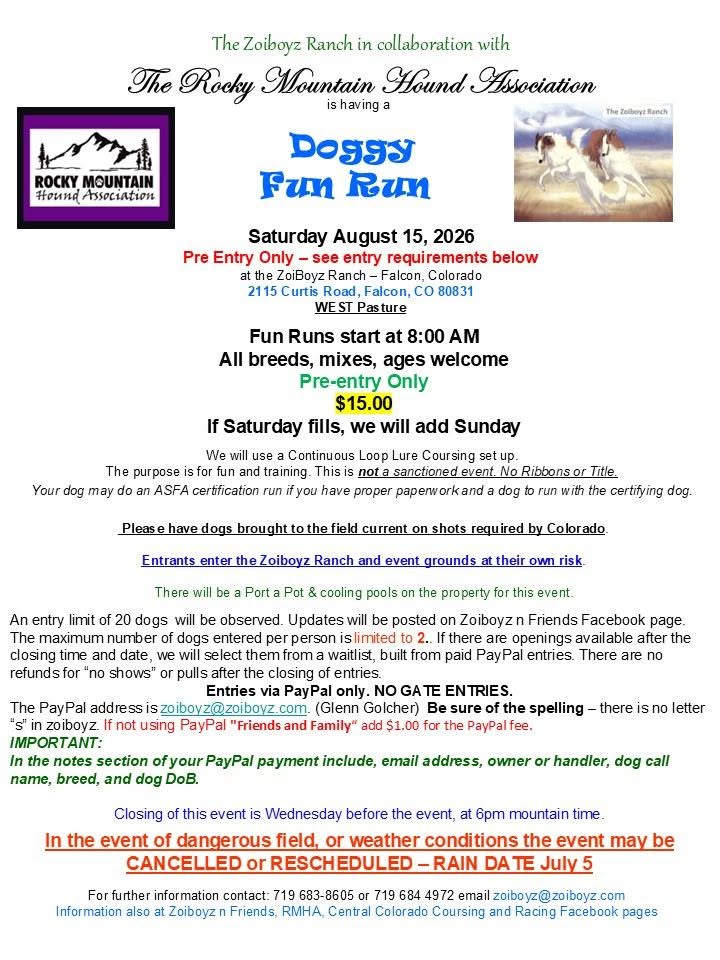 Flyer for RMHA Fun Run event, August 2026
